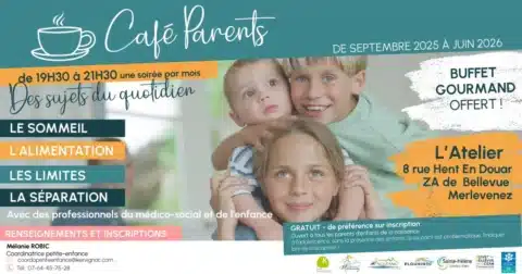 Café Parents de septembre à juin 2026 de 19h30 à 21h30 une soirée par mois Des sujets du quotidien Buffet gourmand offert Avec des professionnels du médico-social et de l'enfance